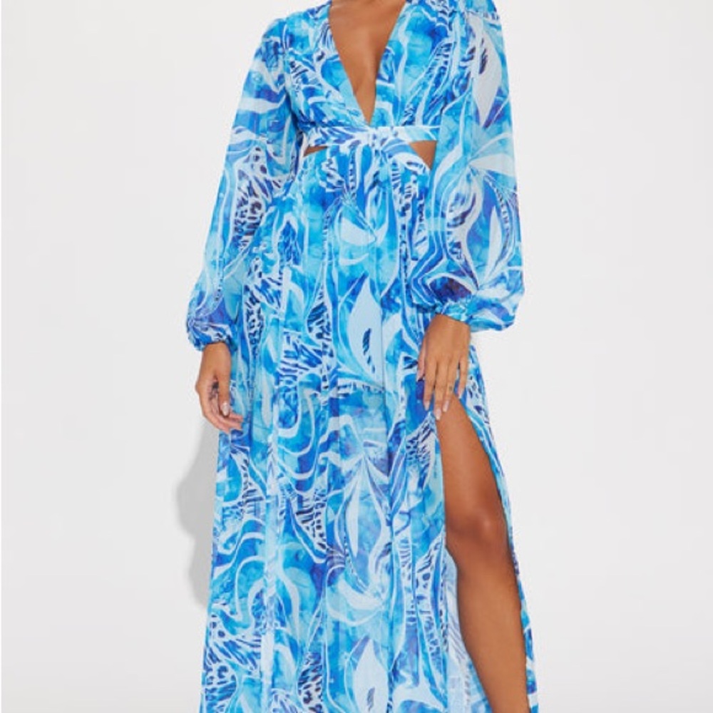 Fashion Nova Vibrant Blue Long Sleeve Dress